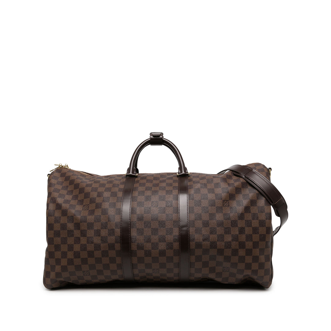 Louis Vuitton Sac de voyage Keepall Bandouliere 55 Damier Ébène Marron – vue principale – GABY PARIS