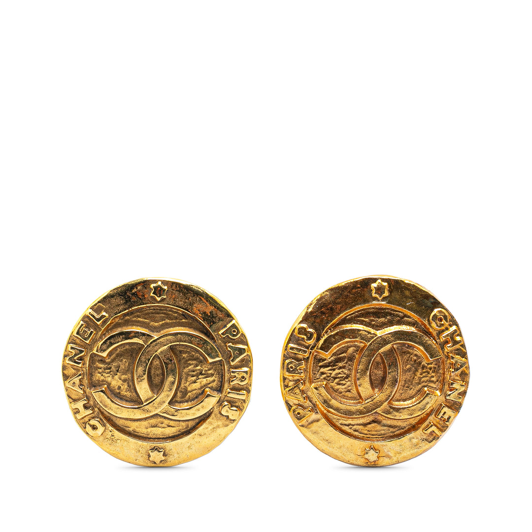 Gold Plated CC Round Clip On Earrings Gold - Gaby Paris