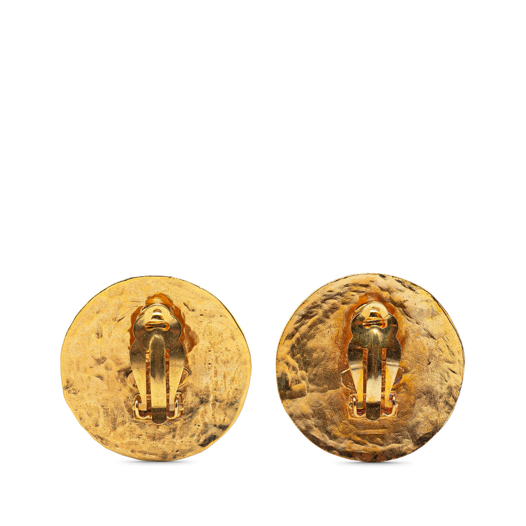 Gold Plated CC Round Clip On Earrings Gold - Gaby Paris