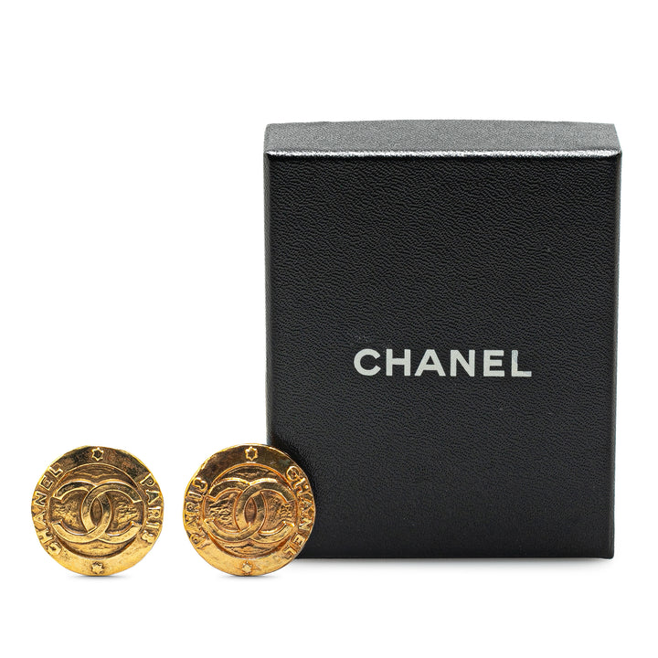 Gold Plated CC Round Clip On Earrings Gold - Gaby Paris