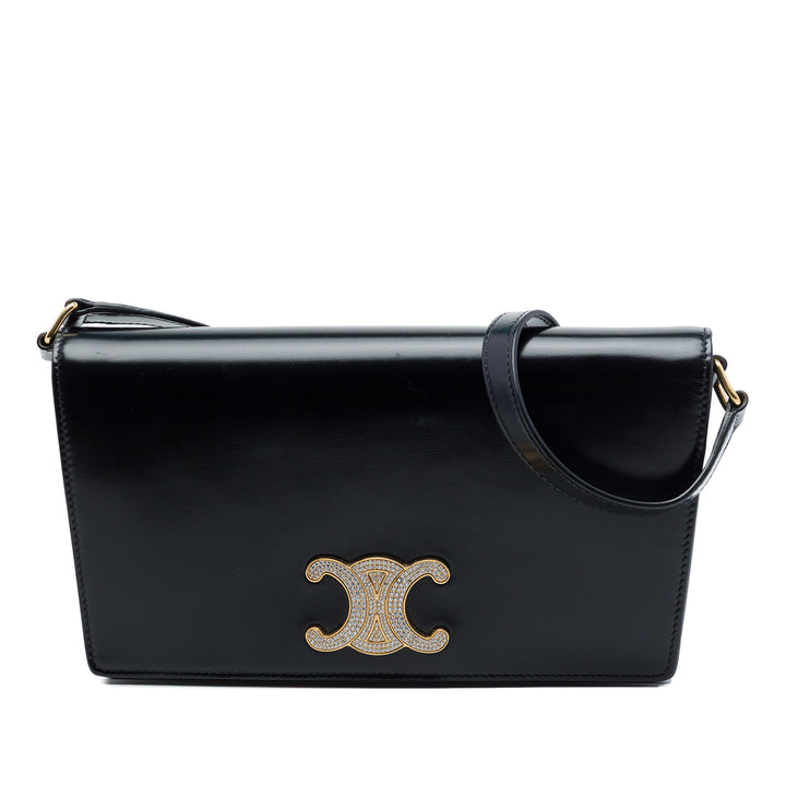 Celine brillant Cuir de veau Strass Triomphe Trapeze Sac bandoulière