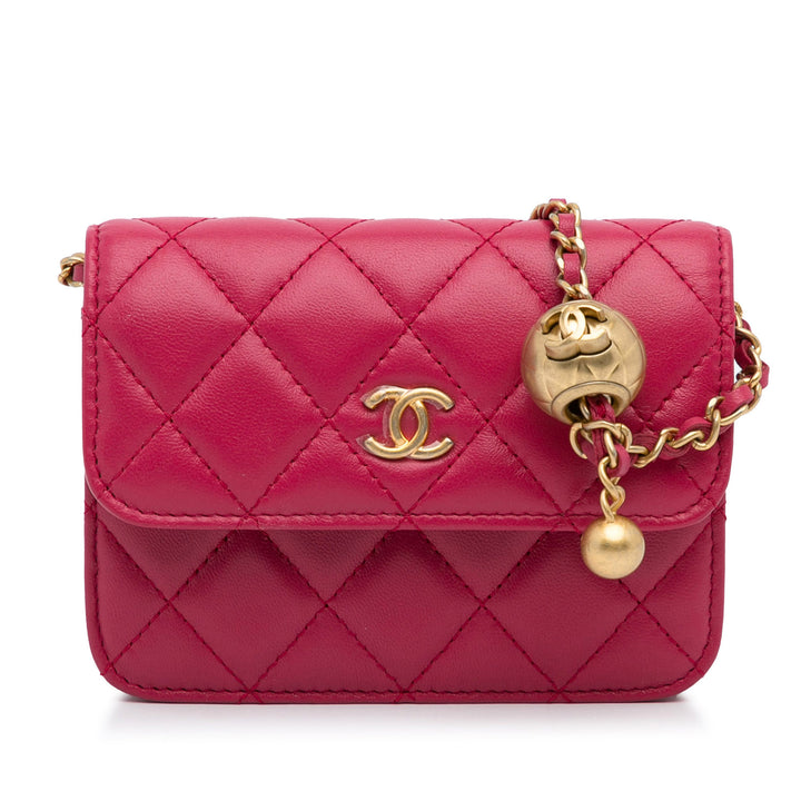 Mini CC Matelasse Pearl Crush Lambskin Crossbody Bag Pink - Gaby Paris