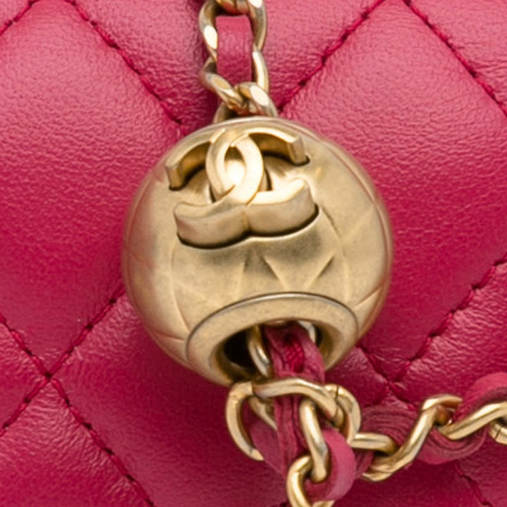 Mini CC Matelasse Pearl Crush Lambskin Crossbody Bag Pink - Gaby Paris
