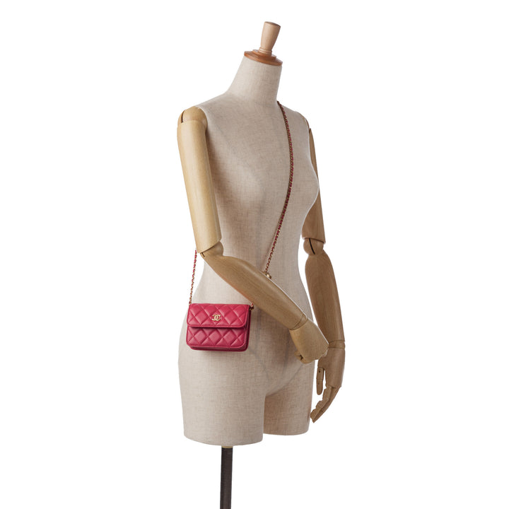 Mini CC Matelasse Pearl Crush Lambskin Crossbody Bag Pink - Gaby Paris
