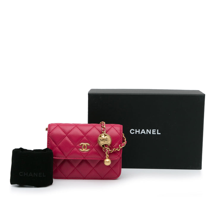 Mini CC Matelasse Pearl Crush Lambskin Crossbody Bag Pink - Gaby Paris