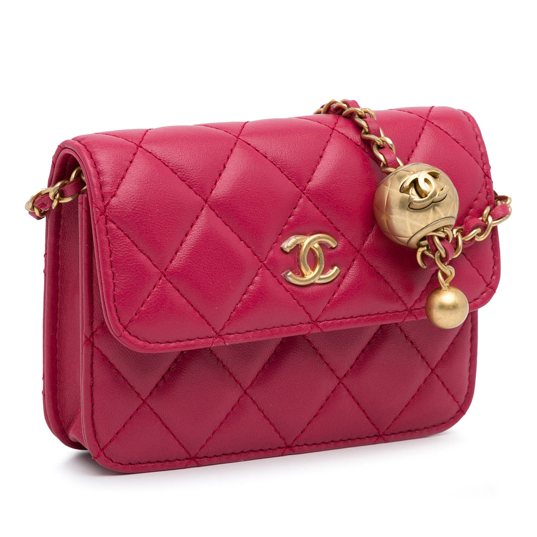 Mini CC Matelasse Pearl Crush Lambskin Crossbody Bag Pink - Gaby Paris