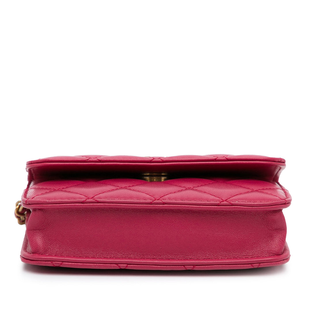 Mini CC Matelasse Pearl Crush Lambskin Crossbody Bag Pink - Gaby Paris