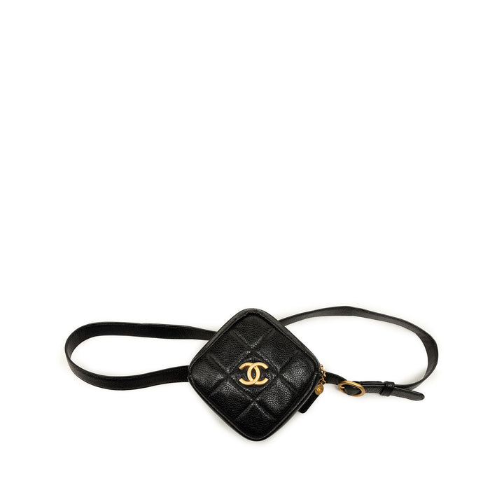 CC Matelassé Diamond Porte-monnaie Sac ceinture Cuir caviar Noir