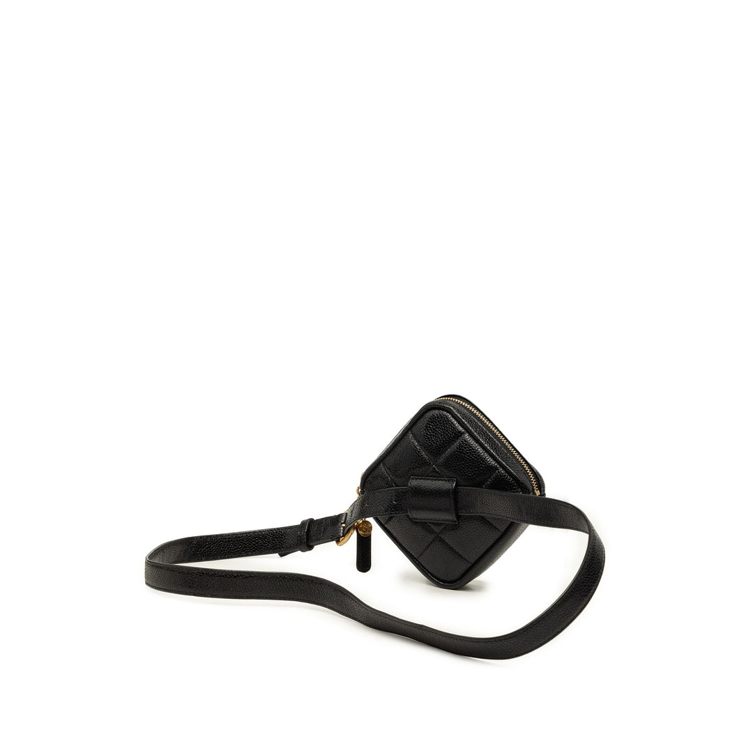 CC Matelassé Diamond Porte-monnaie Sac ceinture Cuir caviar Noir