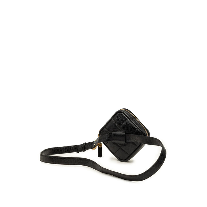 CC Matelassé Diamond Porte-monnaie Sac ceinture Cuir caviar Noir