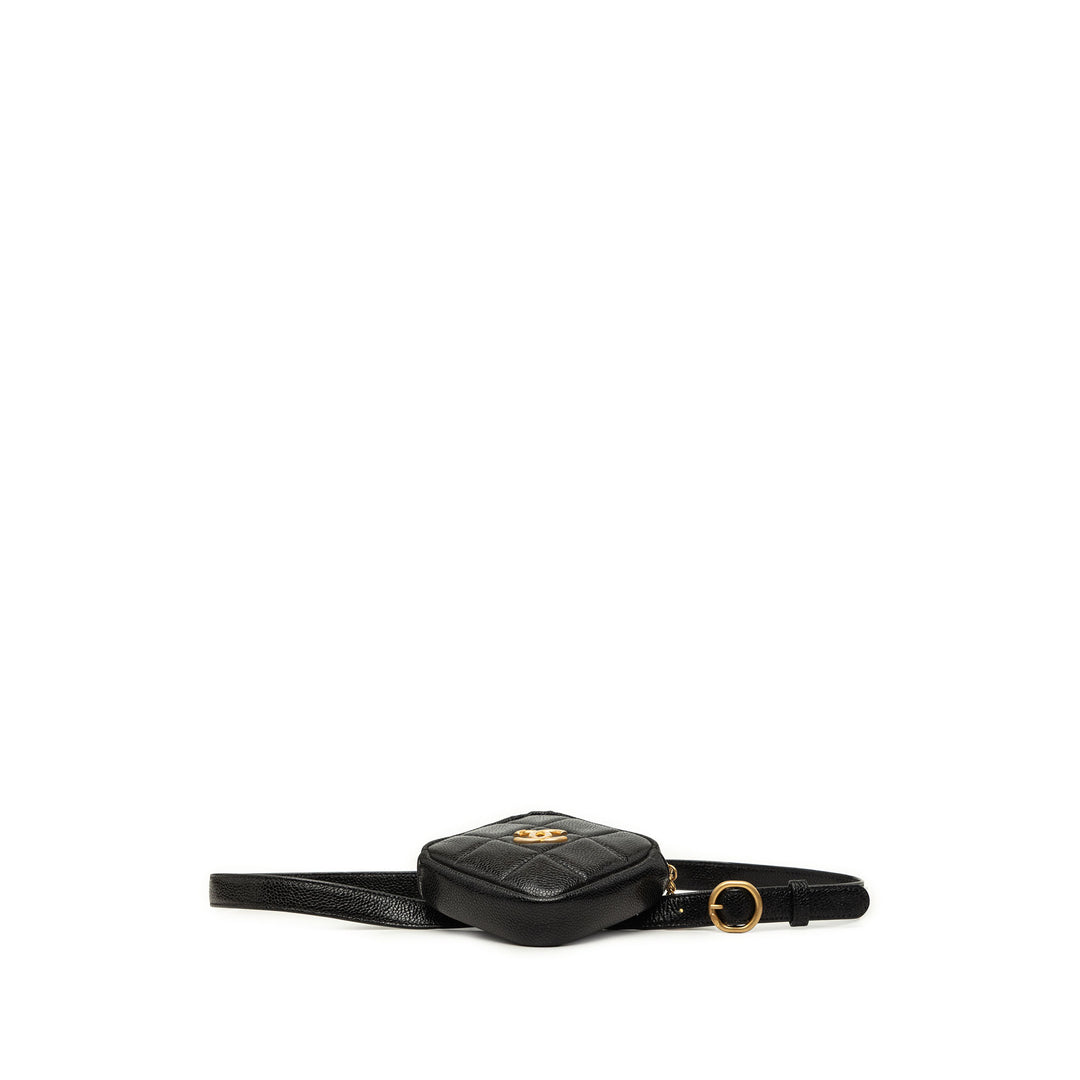 CC Matelassé Diamond Porte-monnaie Sac ceinture Cuir caviar Noir