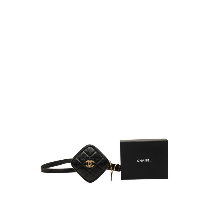 CC Matelassé Diamond Porte-monnaie Sac ceinture Cuir caviar Noir