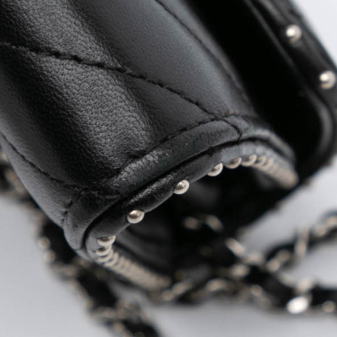 CC Chevron Lambskin Studded Wallet On Chain Black - Gaby Paris