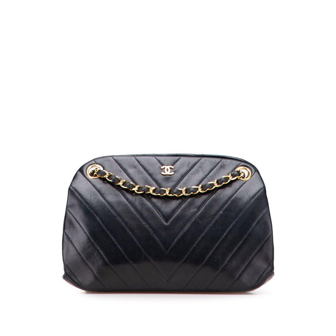 CC Chevron Lambskin Frame Chain Shoulder Bag Black - Gaby Paris