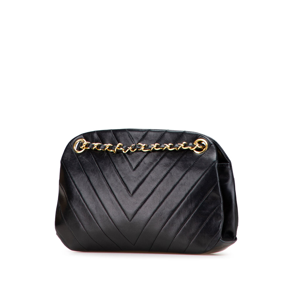 CC Chevron Lambskin Frame Chain Shoulder Bag Black - Gaby Paris