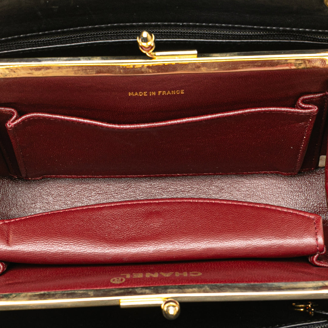 CC Chevron Lambskin Frame Chain Shoulder Bag Black - Gaby Paris