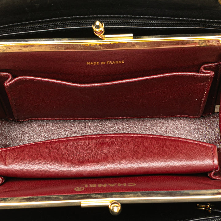 CC Chevron Lambskin Frame Chain Shoulder Bag Black - Gaby Paris