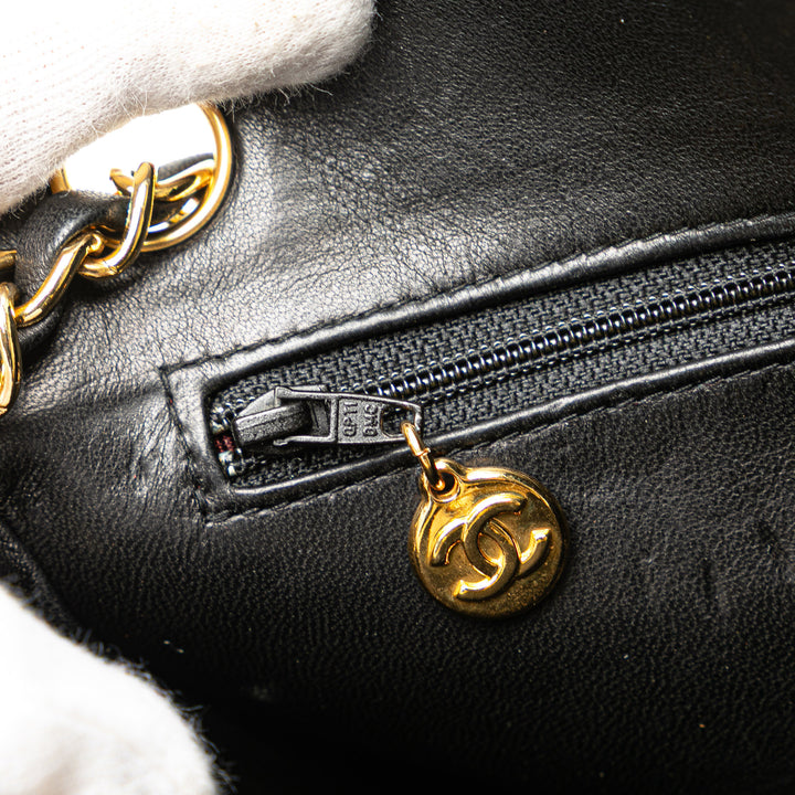 CC Chevron Lambskin Frame Chain Shoulder Bag Black - Gaby Paris