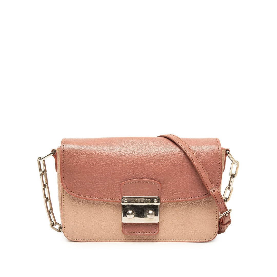 Miu Miu Sac bandoulière Bicolore Madras Cuir de chèvre Marron – vue principale – GABY PARIS