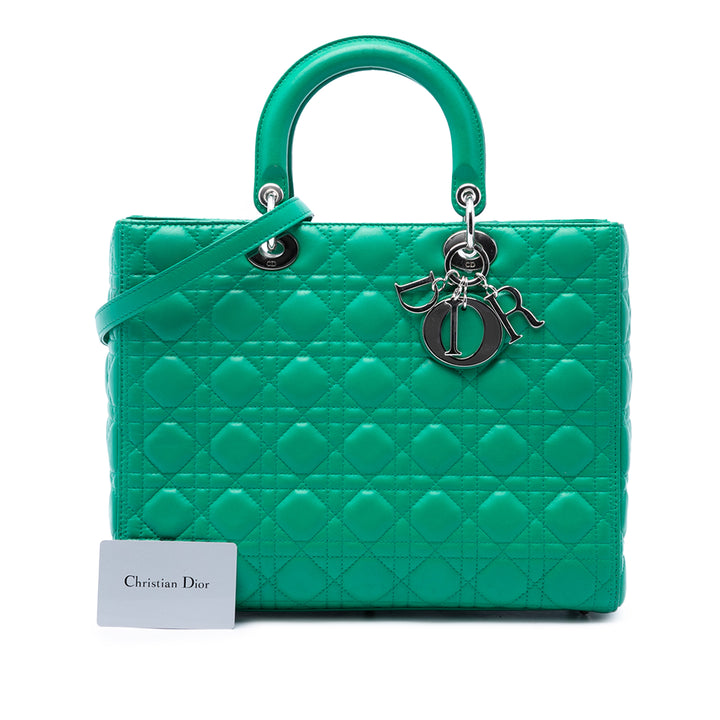 Dior Lady Dior Cannage Grand Cuir d'agneau Vert – vue 7 – GABY PARIS