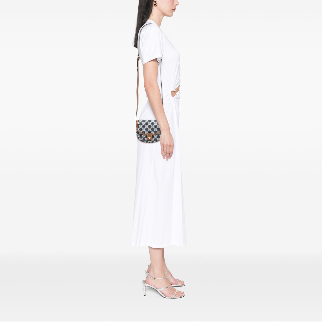 Celine Mini Triomphe Toile et Cuir de veau Besace Sac porté croisé