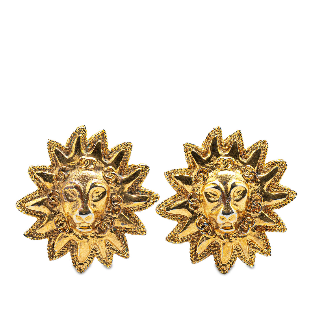 Gold Plated Lion Motif Clip On Earrings Gold - Gaby Paris