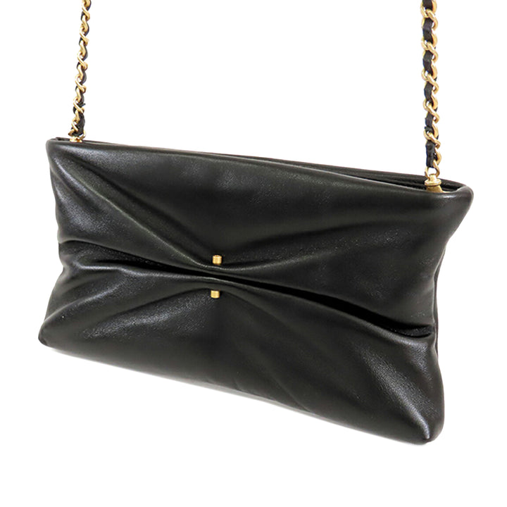 Chanel brillant Cuir d’agneau Perle Pochette avec chaîne