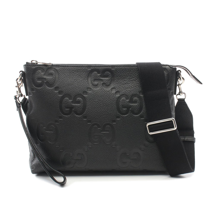 Gucci Medium Jumbo GG Embossed Messenger Bag Noir