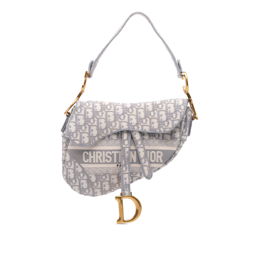 Oblique Embroidered Canvas Saddle Bag Gray - Gaby Paris