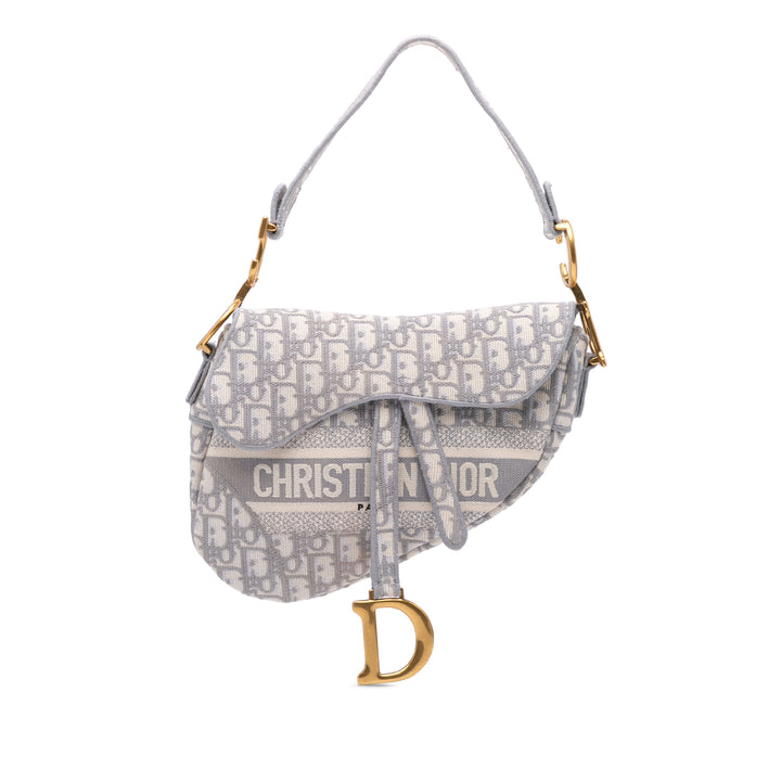 Oblique Embroidered Canvas Saddle Bag Gray - Gaby Paris