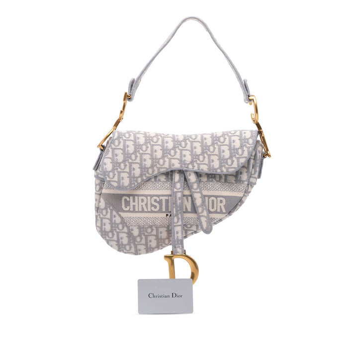 Oblique Embroidered Canvas Saddle Bag Gray - Gaby Paris