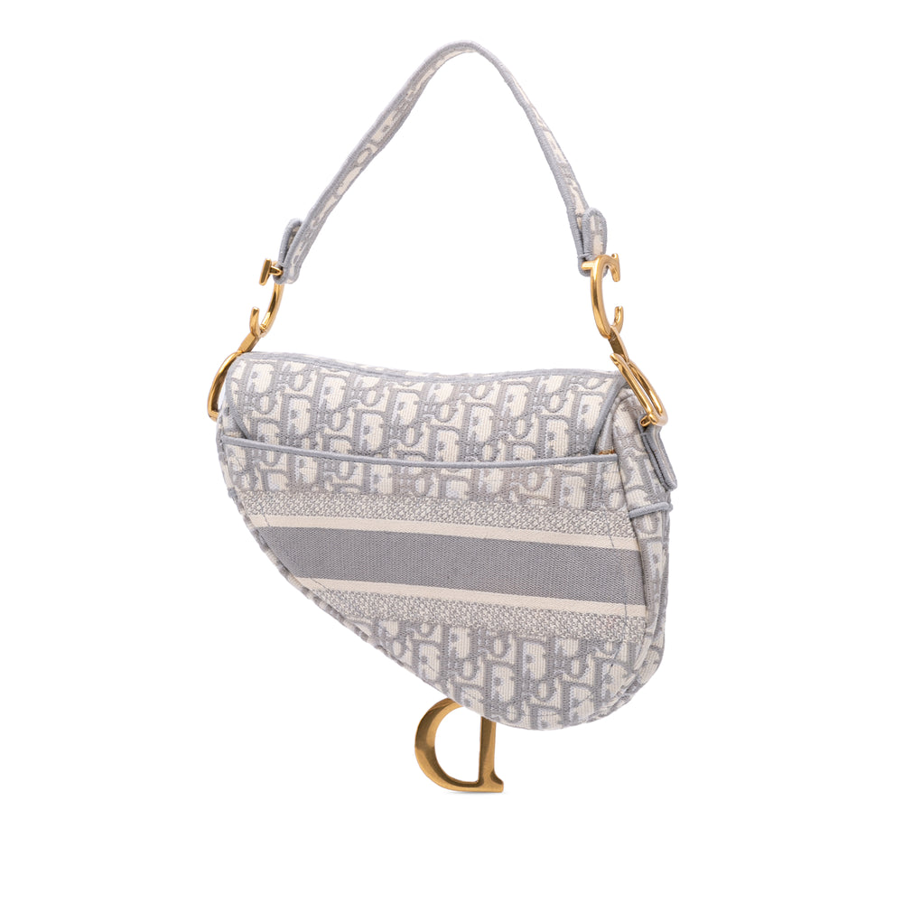 Oblique Embroidered Canvas Saddle Bag Gray - Gaby Paris