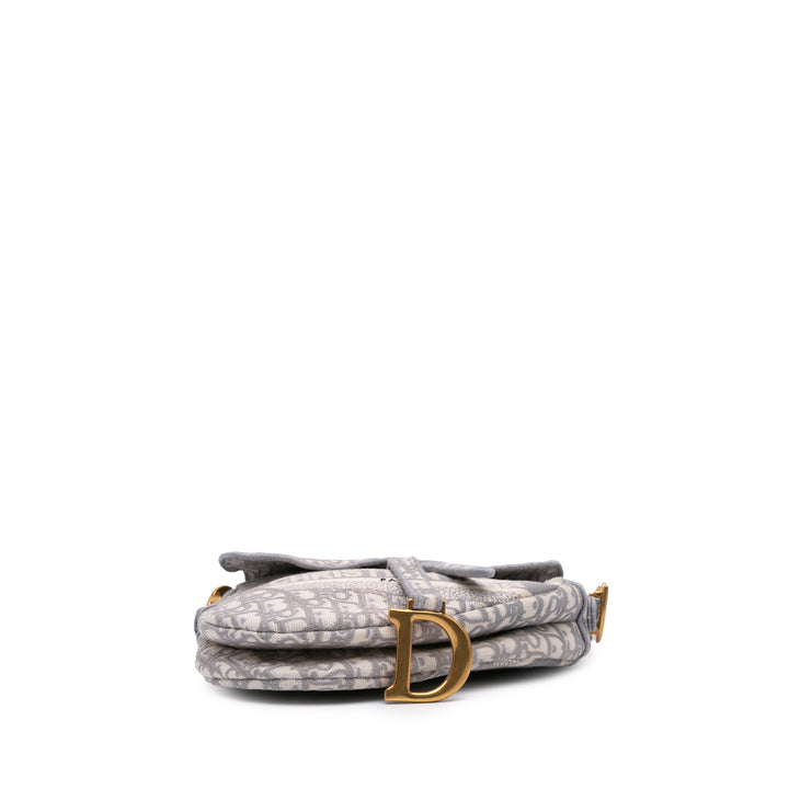 Oblique Embroidered Canvas Saddle Bag Gray - Gaby Paris