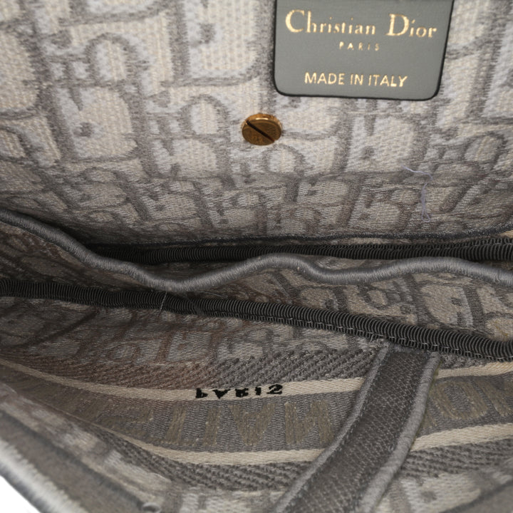 Oblique Embroidered Canvas Saddle Bag Gray - Gaby Paris