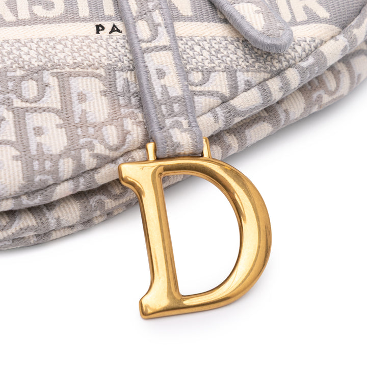 Oblique Embroidered Canvas Saddle Bag Gray - Gaby Paris
