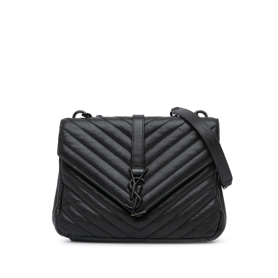 Medium Quilted Chevron Sheepskin College Satchel Black - Gaby Paris