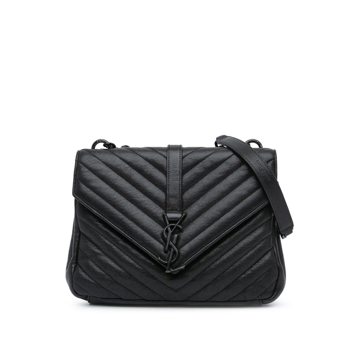 Medium Quilted Chevron Sheepskin College Satchel Black - Gaby Paris