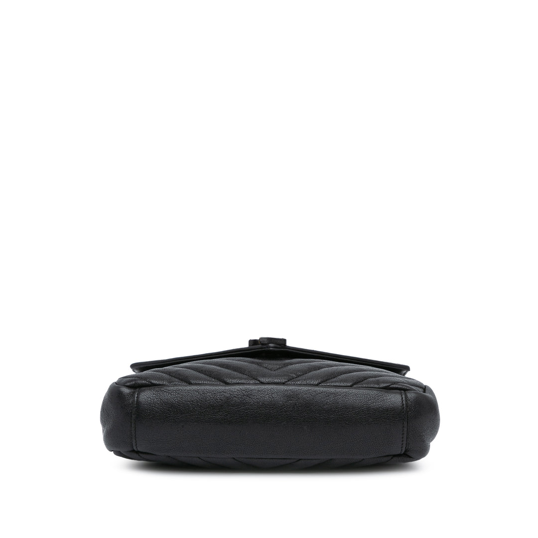 Medium Quilted Chevron Sheepskin College Satchel Black - Gaby Paris
