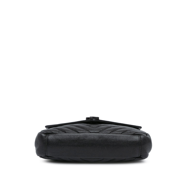 Medium Quilted Chevron Sheepskin College Satchel Black - Gaby Paris
