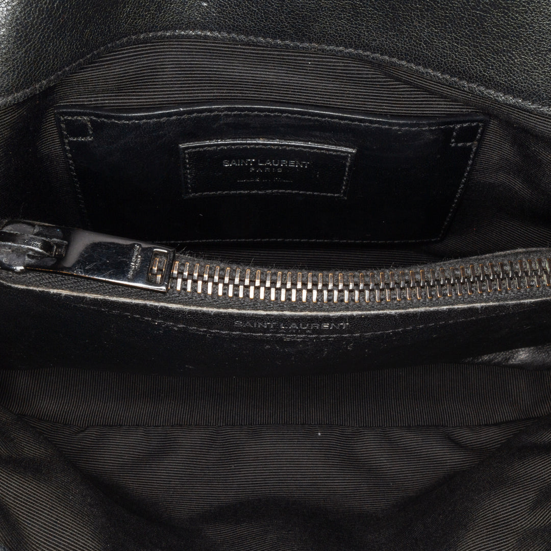 Medium Quilted Chevron Sheepskin College Satchel Black - Gaby Paris