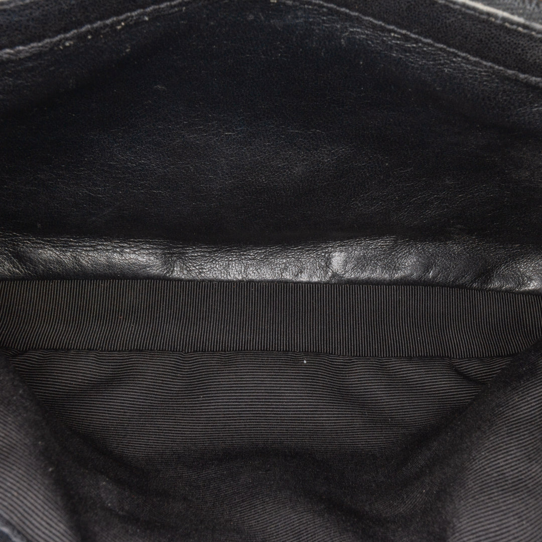 Medium Quilted Chevron Sheepskin College Satchel Black - Gaby Paris