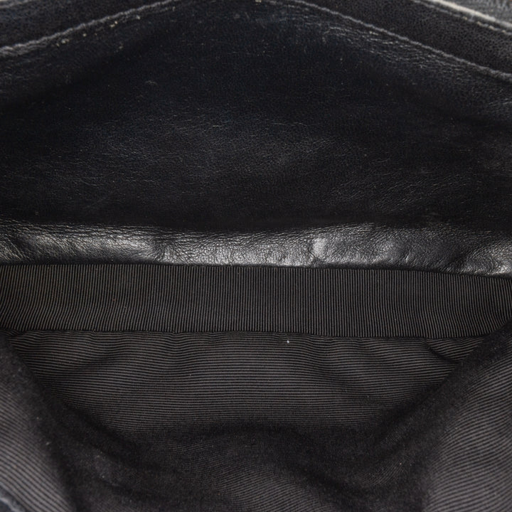 Medium Quilted Chevron Sheepskin College Satchel Black - Gaby Paris