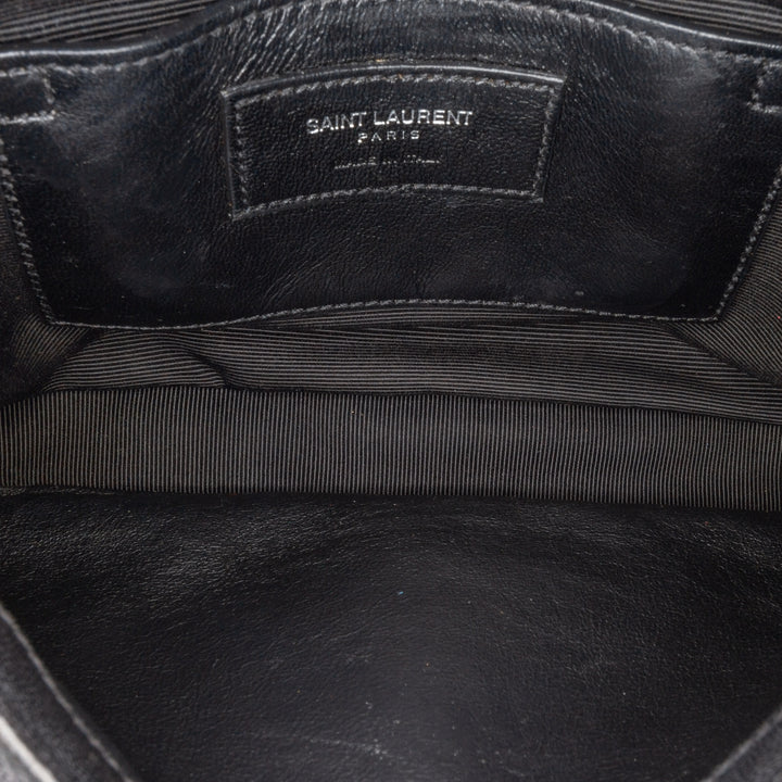 Medium Quilted Chevron Sheepskin College Satchel Black - Gaby Paris