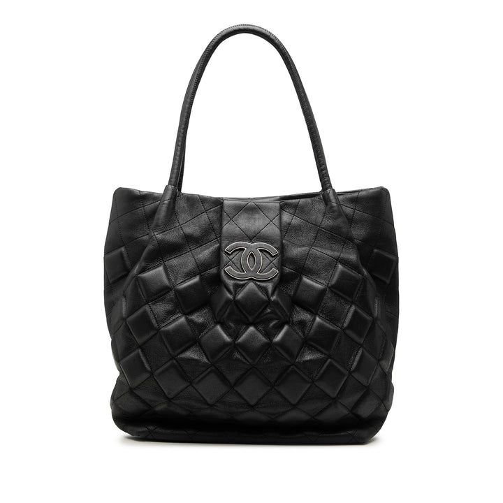 Chanel CC Matelassé Sloane Carré Cabas Cuir de veau Noir