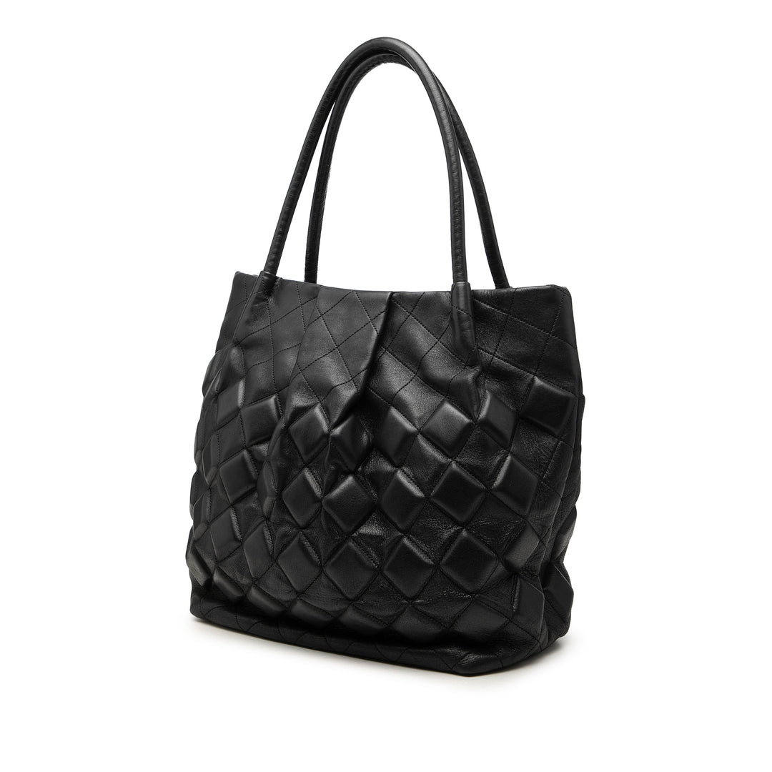 Chanel CC Matelassé Sloane Carré Cabas Cuir de veau Noir