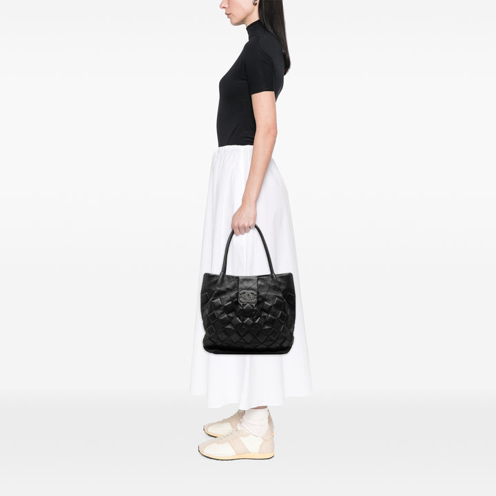 Chanel CC Matelassé Sloane Carré Cabas Cuir de veau Noir