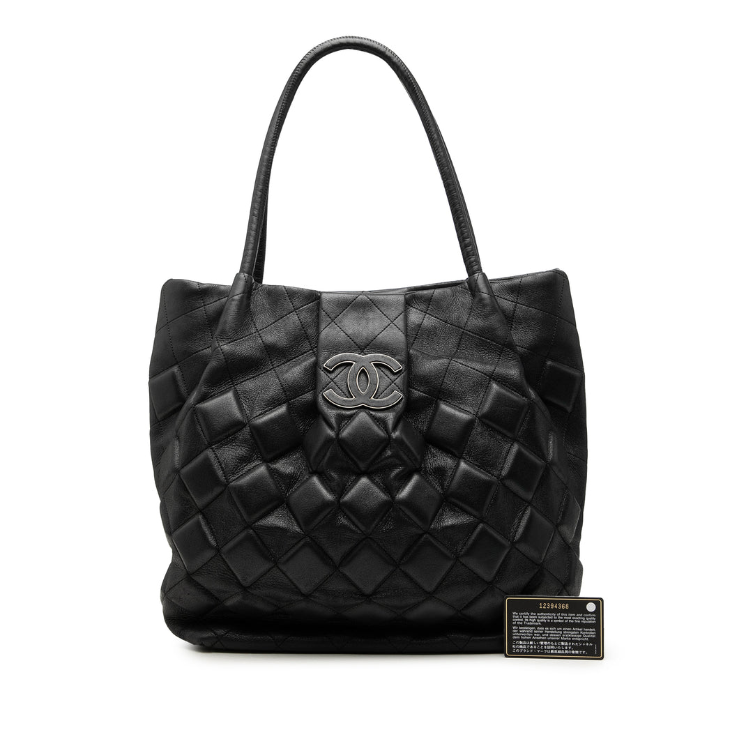 Chanel CC Matelassé Sloane Carré Cabas Cuir de veau Noir