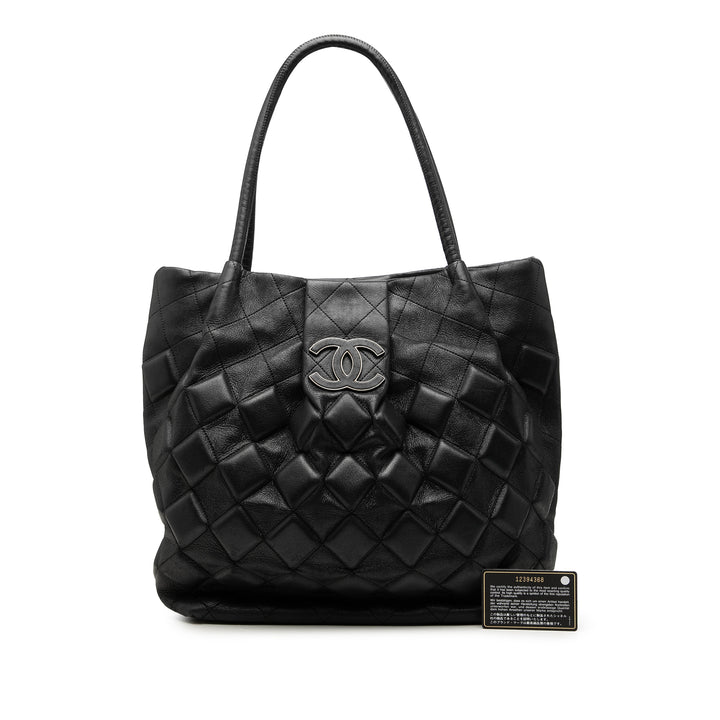 Chanel CC Matelassé Sloane Carré Cabas Cuir de veau Noir