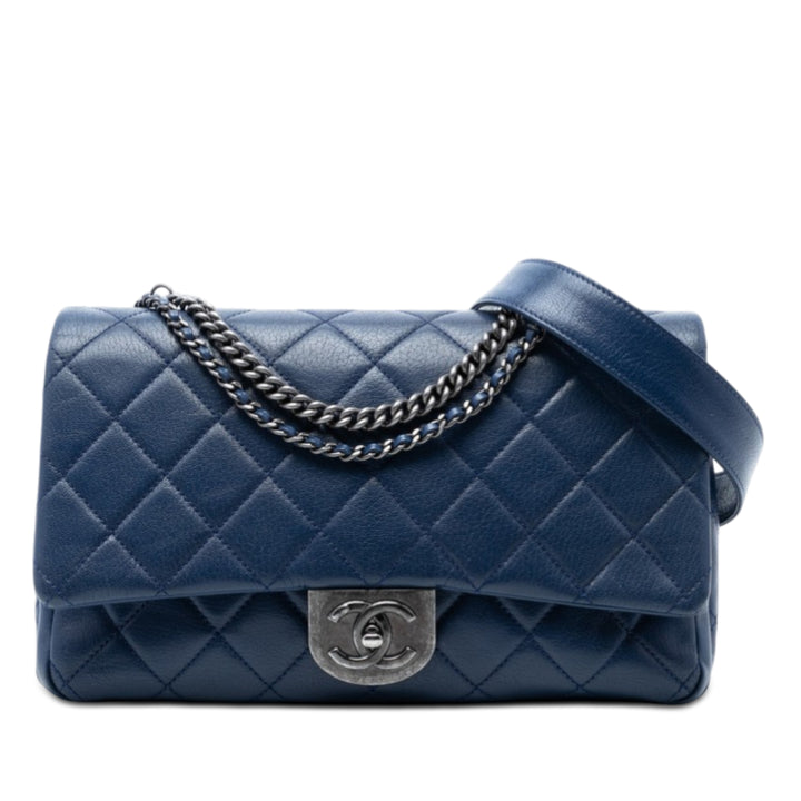 Chanel Large Matelassé Cuir de chèvre Double Carry Waist Chain à rabat