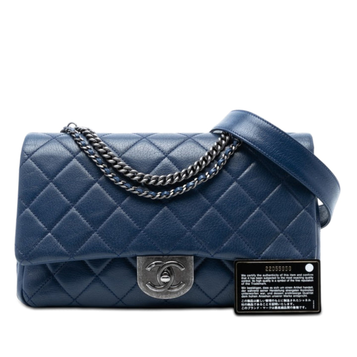 Chanel Large Matelassé Cuir de chèvre Double Carry Waist Chain à rabat